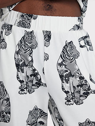 Chelsea Peers Organic Cotton Tiger Print Pyjama Set, Off White