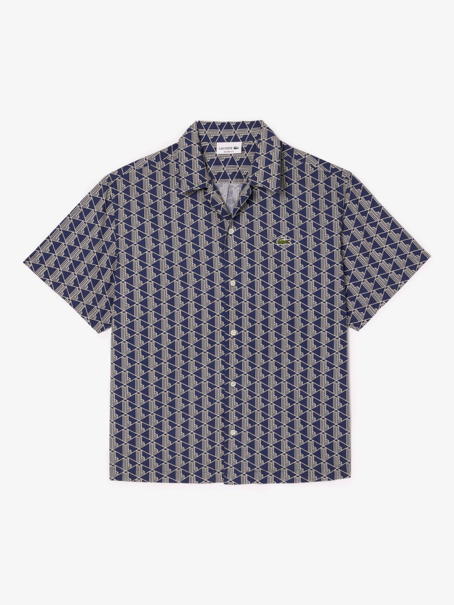 Lacoste Short Sleeve Monogram Print Shirt, Blue/Multi, S