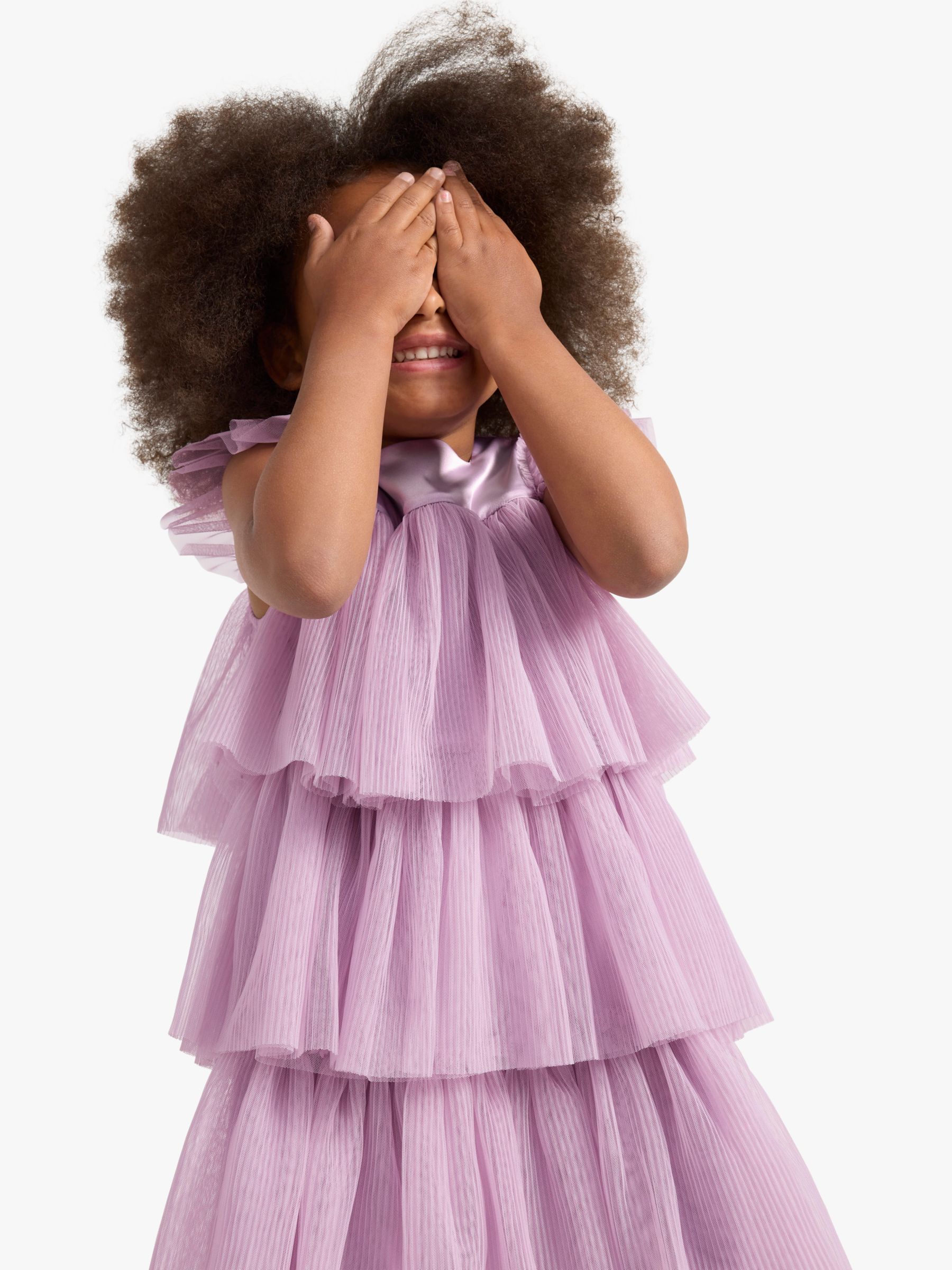 Buy Lindex Kids' Tiered Mesh Dress, Light Lilac Online at johnlewis.com