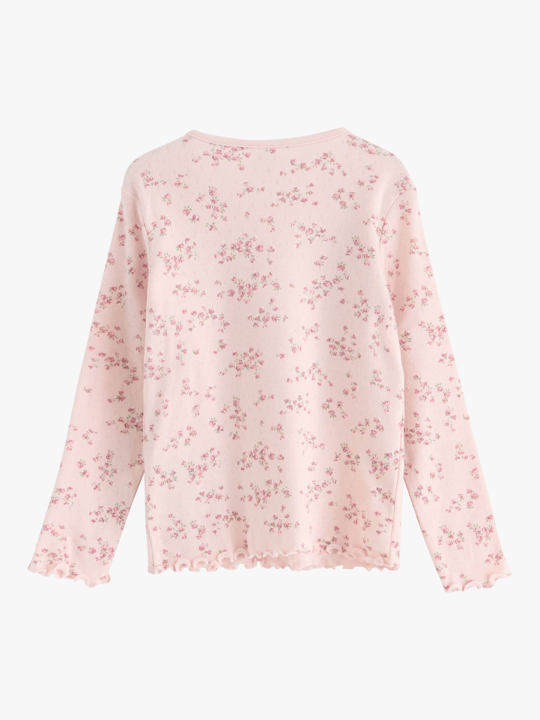 Lindex Kids' Floral Print Pointelle Top, Light Pink