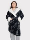 Chelsea Peers Curve Fleece Linear Tiger Print Dressing Gown, Black