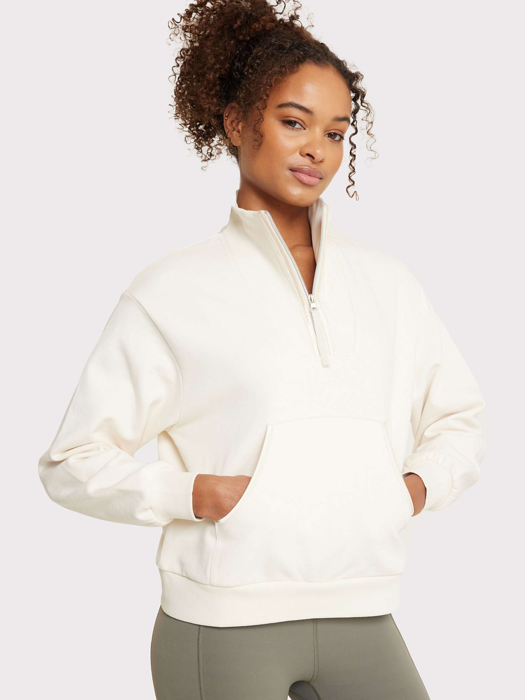 Buy Chelsea Peers Organic Cotton Quarter Zip Sweatshirt, Off White Online at johnlewis.com