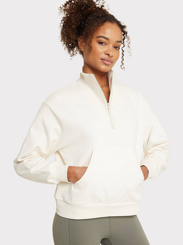 Chelsea Peers Organic Cotton Quarter Zip Sweatshirt, Off White