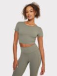 Chelsea Peers Stretch Cropped T-Shirt, Khaki