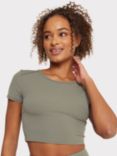 Chelsea Peers Stretch Cropped T-Shirt, Khaki