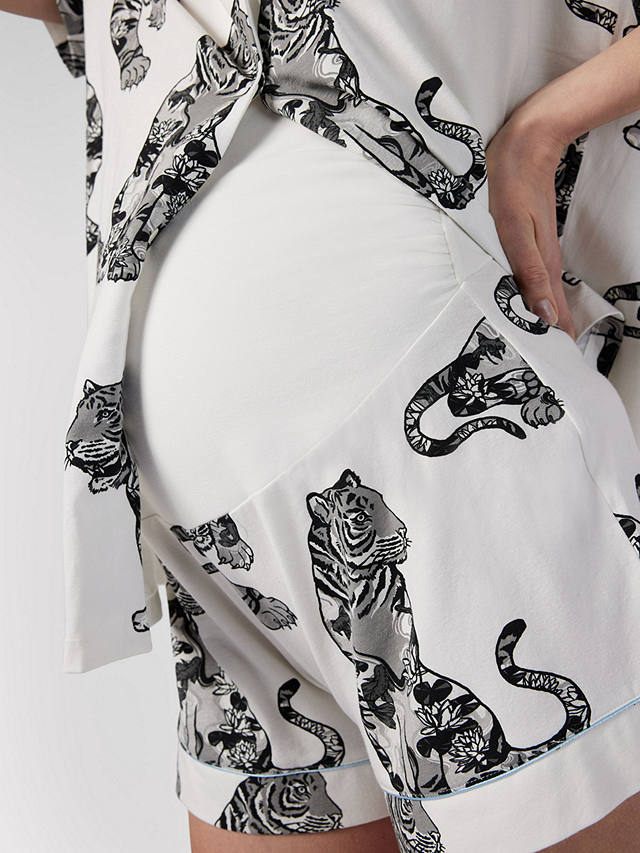 Chelsea Peers Maternity Lotus Tiger Print Pyjama Set, Off White