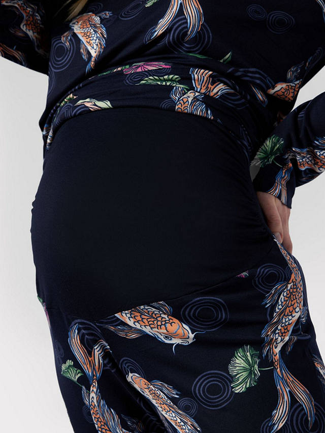 Chelsea Peers Maternity Koi Fish Print Pyjama Set, Navy