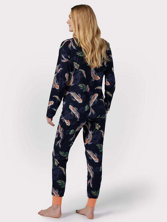 Chelsea Peers Maternity Koi Fish Print Pyjama Set, Navy