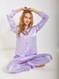 Chelsea Peers Satin Jacquard Dragon Print Long Pyjama Set, Purple