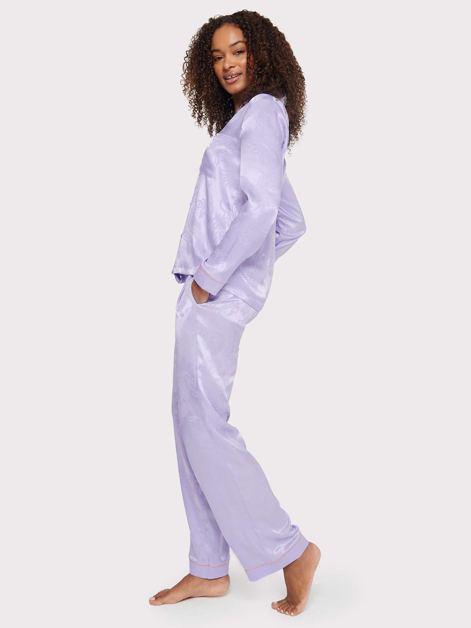 Buy Chelsea Peers Satin Jacquard Dragon Print Long Pyjama Set, Purple Online at johnlewis.com