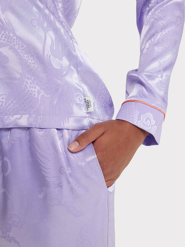 Chelsea Peers Satin Jacquard Dragon Print Long Pyjama Set, Purple