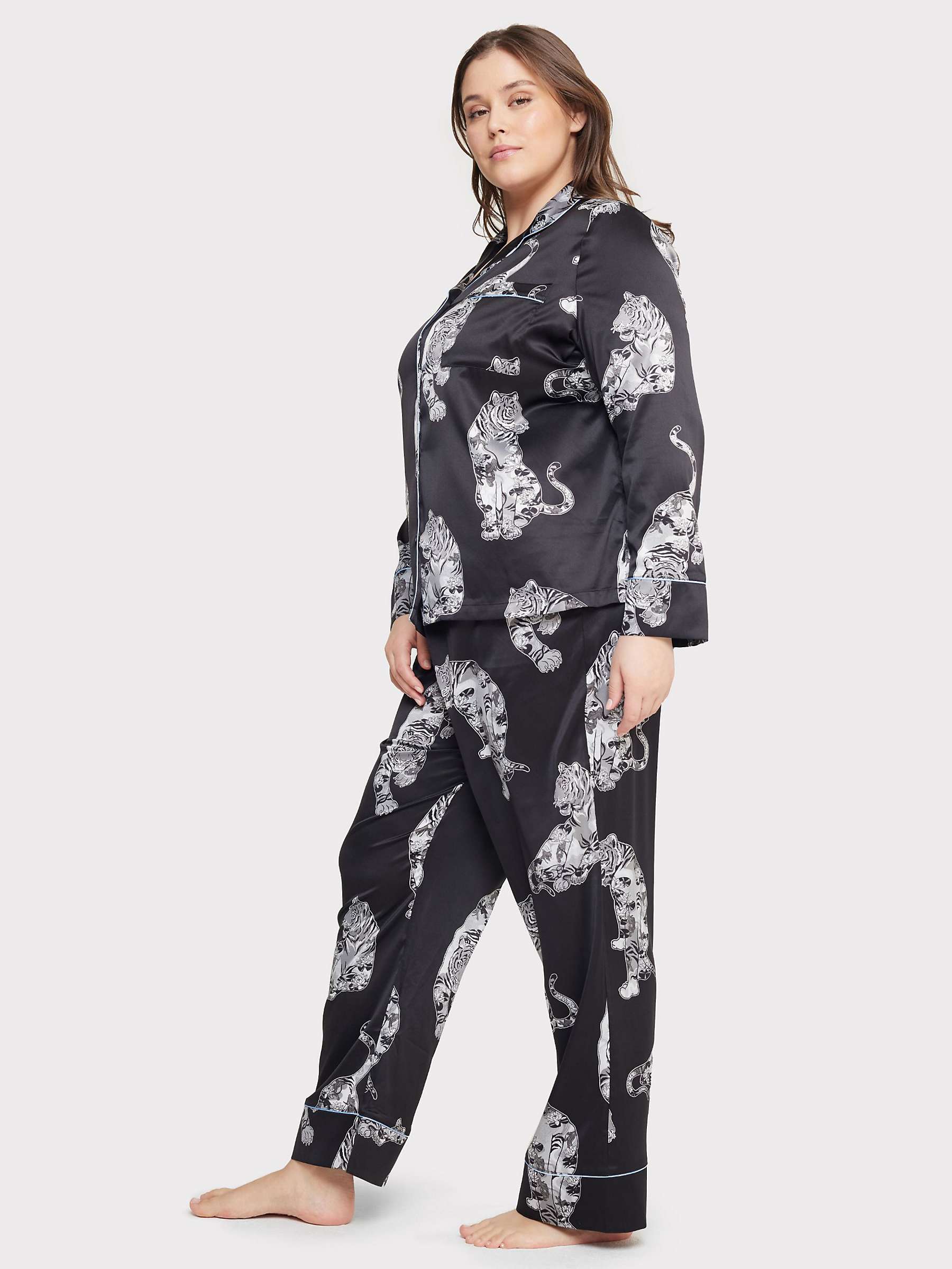 Buy Chelsea Peers Curve Satin Tiger Print Long Pyjama Set, Black/Multi Online at johnlewis.com