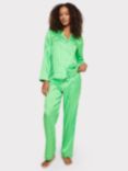 Chelsea Peers Satin Jacquard Stripe Long Pyjama Set, Green