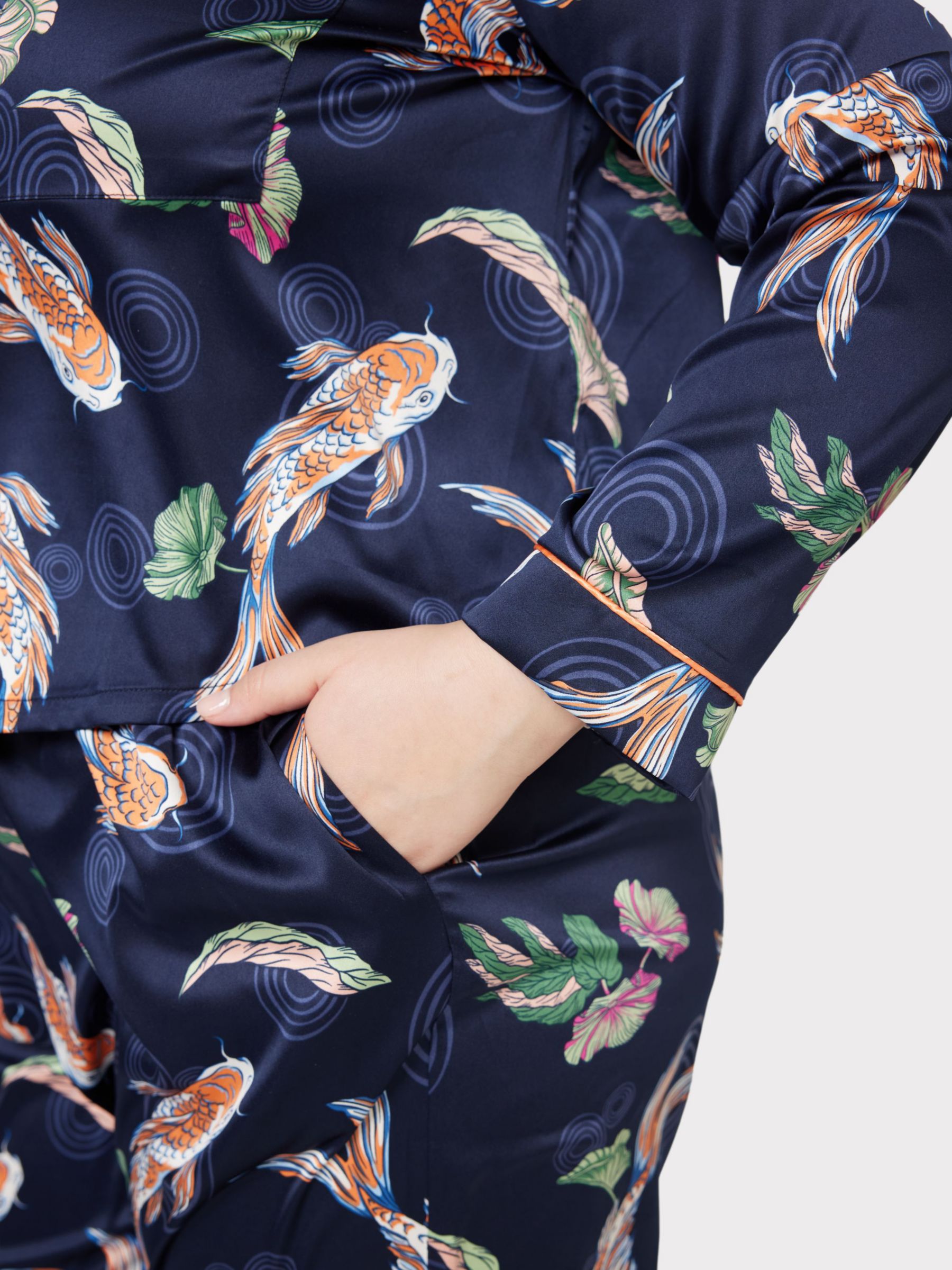 Buy Chelsea Peers Curve Satin Koi Fish Print Long Pyjama Set, Navy Online at johnlewis.com