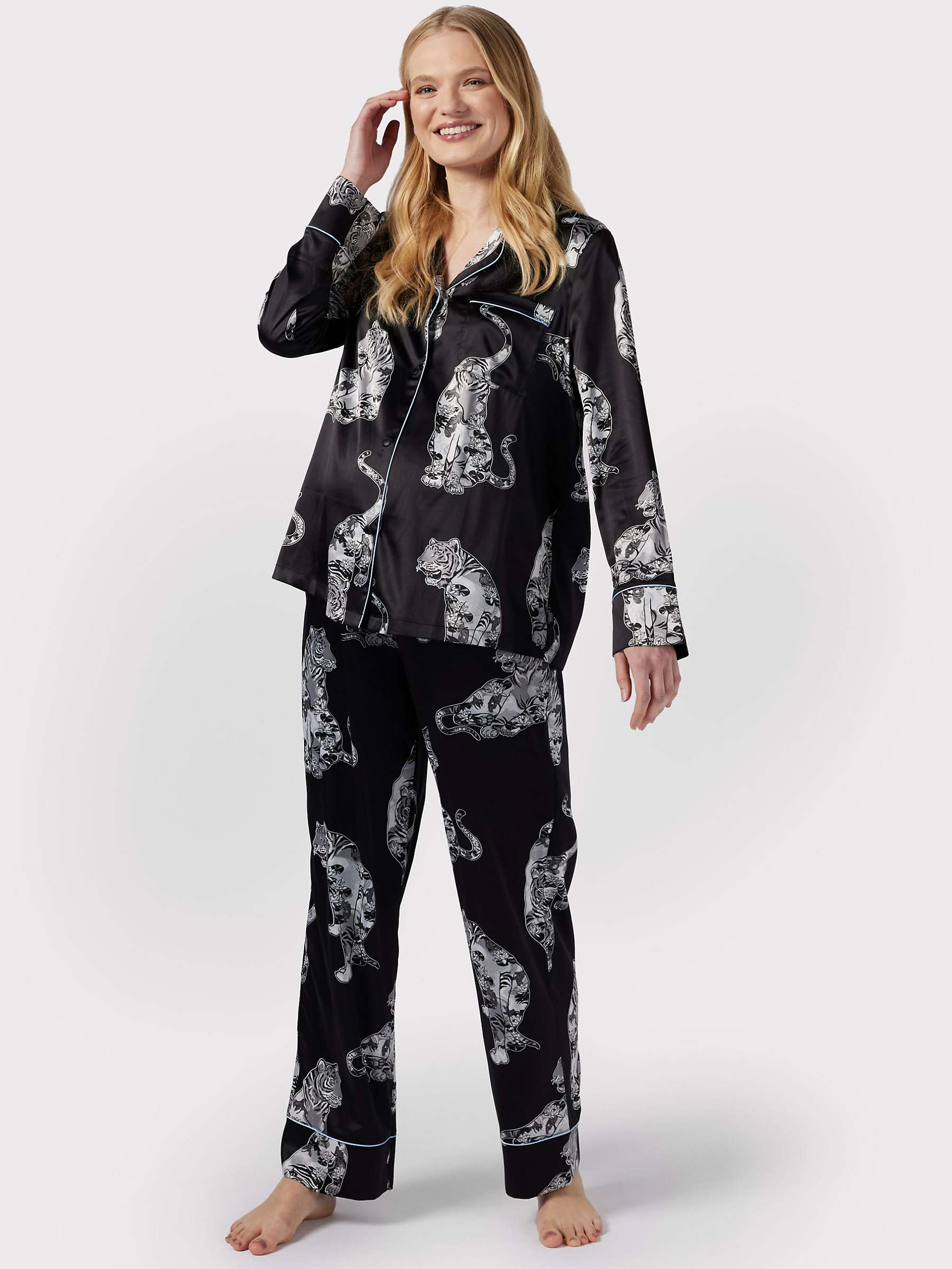 Buy Chelsea Peers Maternity Satin Tiger Print Pyjama Set, Black Online at johnlewis.com