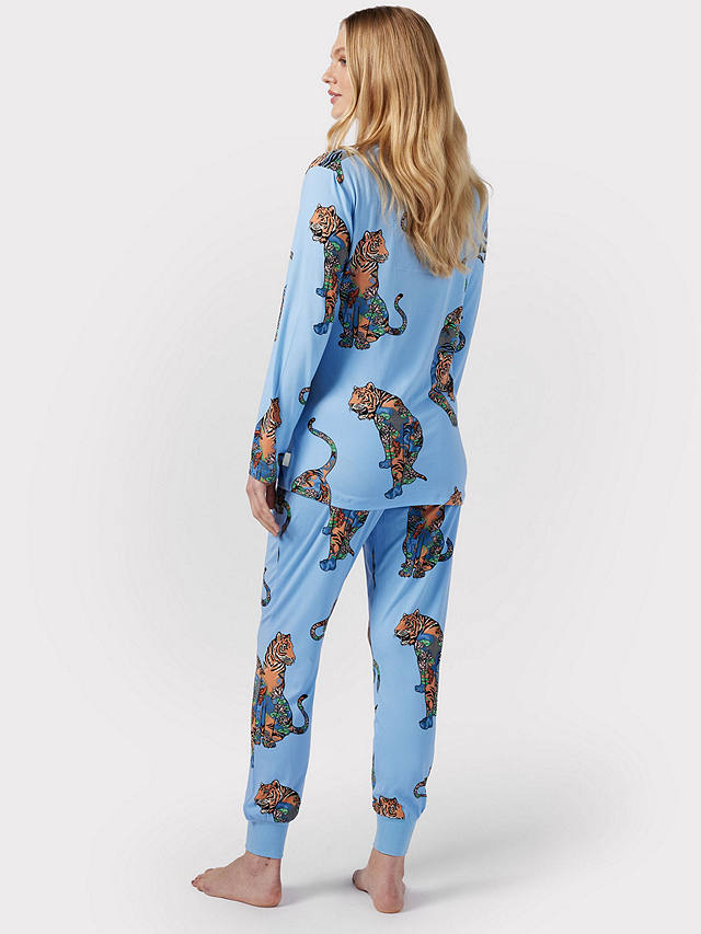 Chelsea Peers Maternity Lotus Tiger Print Pyjama Set, Blue