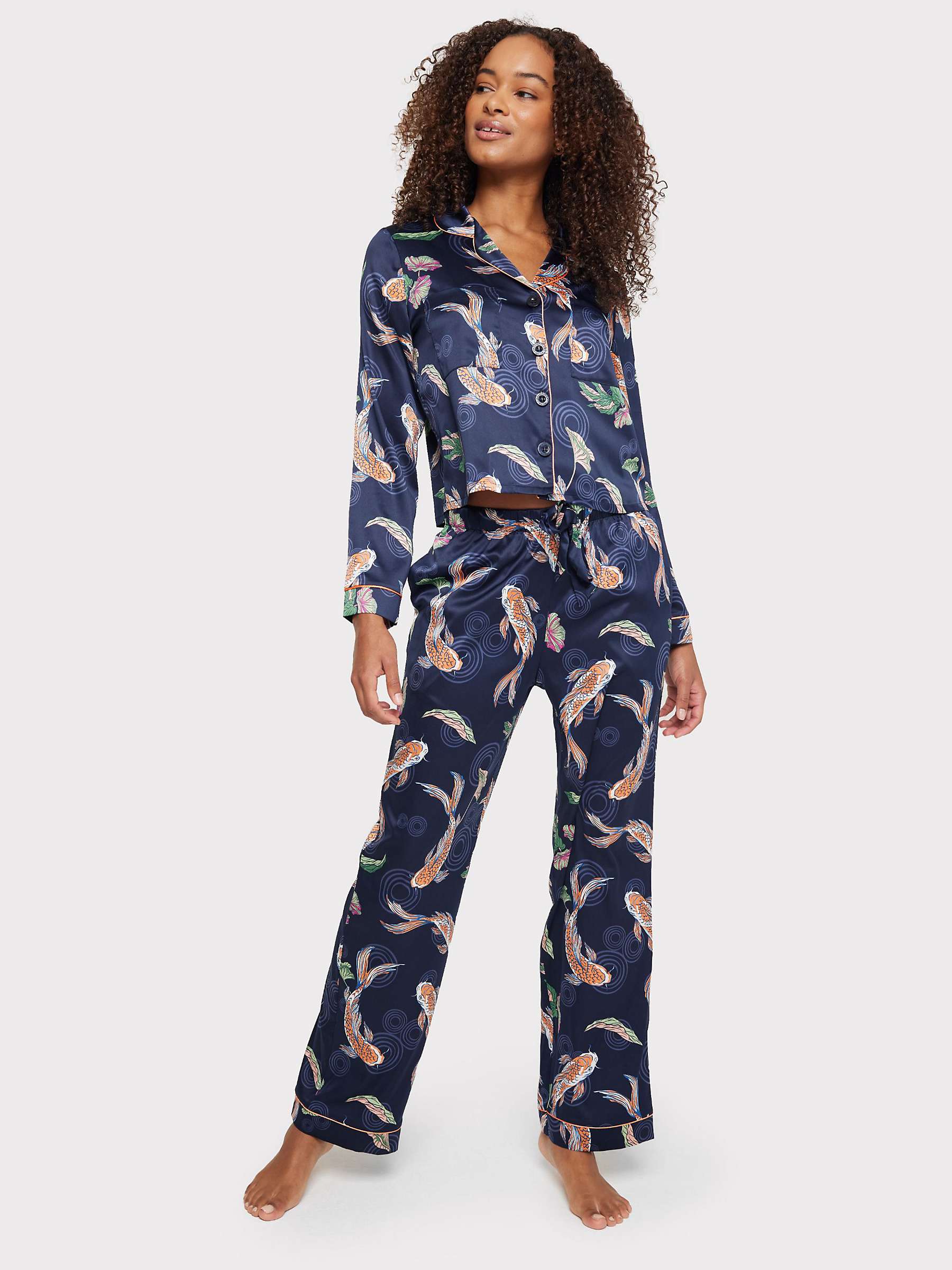 Buy Chelsea Peers Satin Koi Fish Print Long Pyjama Set, Navy Online at johnlewis.com
