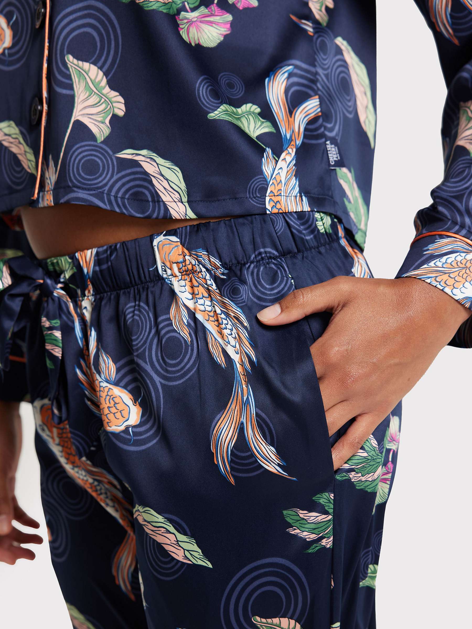 Buy Chelsea Peers Satin Koi Fish Print Long Pyjama Set, Navy Online at johnlewis.com