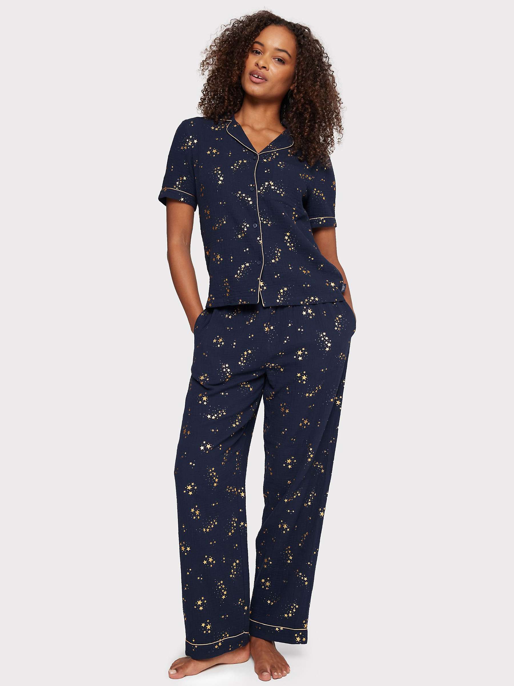 Buy Chelsea Peers Cotton Cheesecloth Foil Star Long Pajama Set Online at johnlewis.com