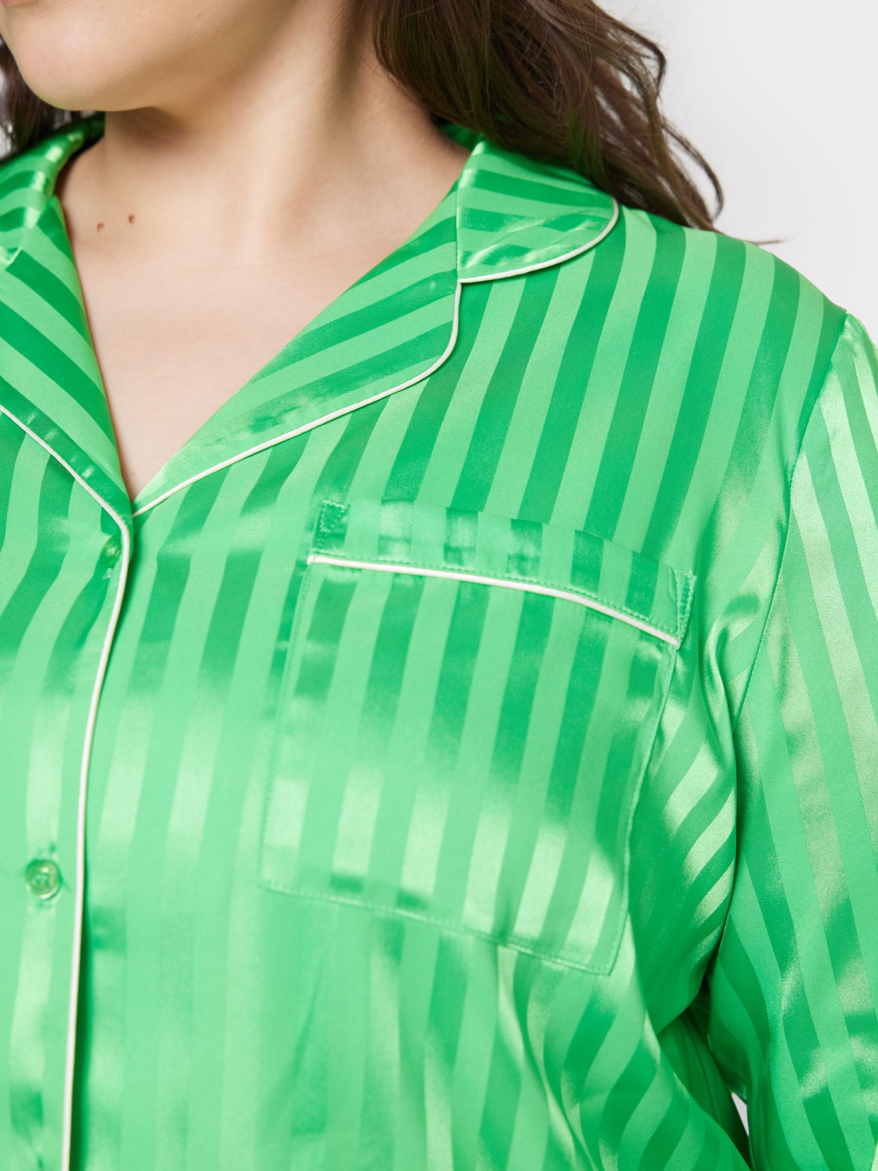 Buy Chelsea Peers Curve Satin Jacquard Stripe Long Pyjama Set, Green Online at johnlewis.com