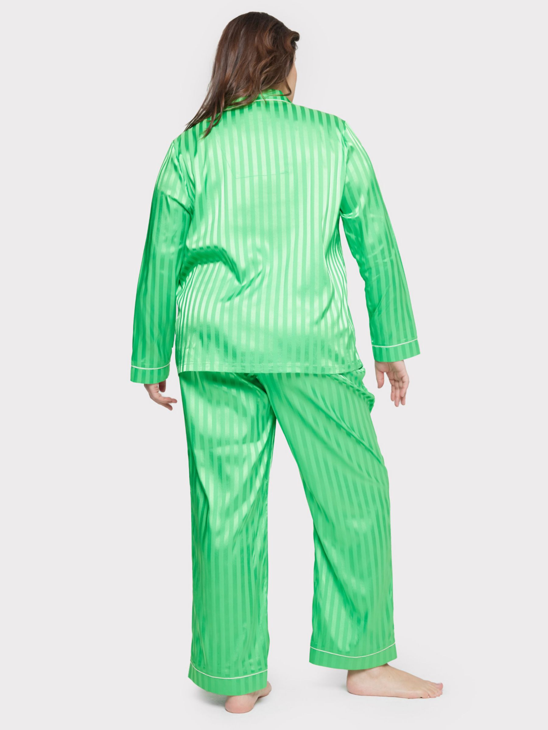 Buy Chelsea Peers Curve Satin Jacquard Stripe Long Pyjama Set, Green Online at johnlewis.com