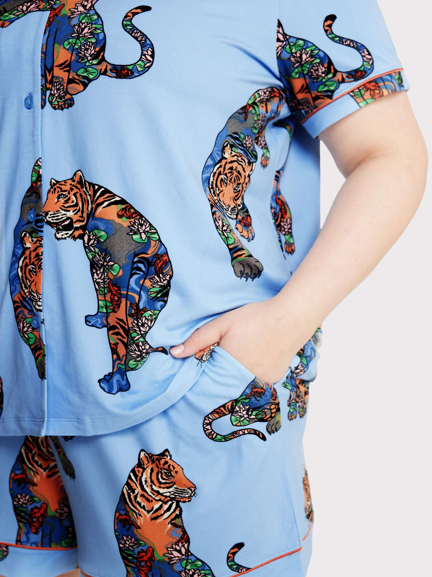 Buy Chelsea Peers Curve Lotus Tiger Print Short Pyjama Set, Blue Online at johnlewis.com