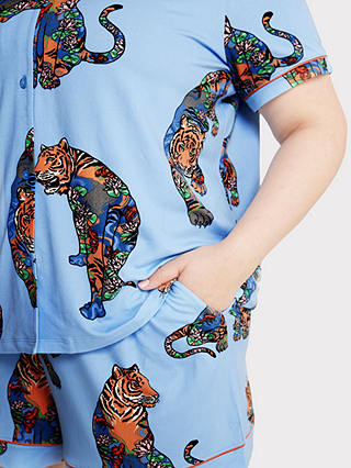 Chelsea Peers Curve Lotus Tiger Print Short Pyjama Set, Blue