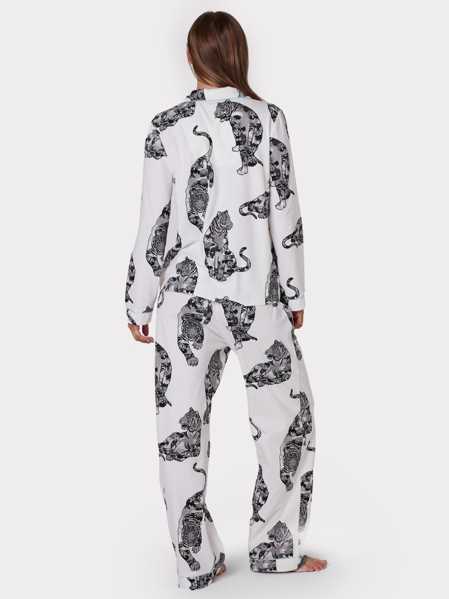 Buy Chelsea Peers Organic Cotton Tiger Print Long Pyjamas, Off White Online at johnlewis.com