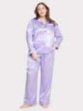Chelsea Peers Curve Satin Jacquard Dragon Print Long Pyjama Set, Purple