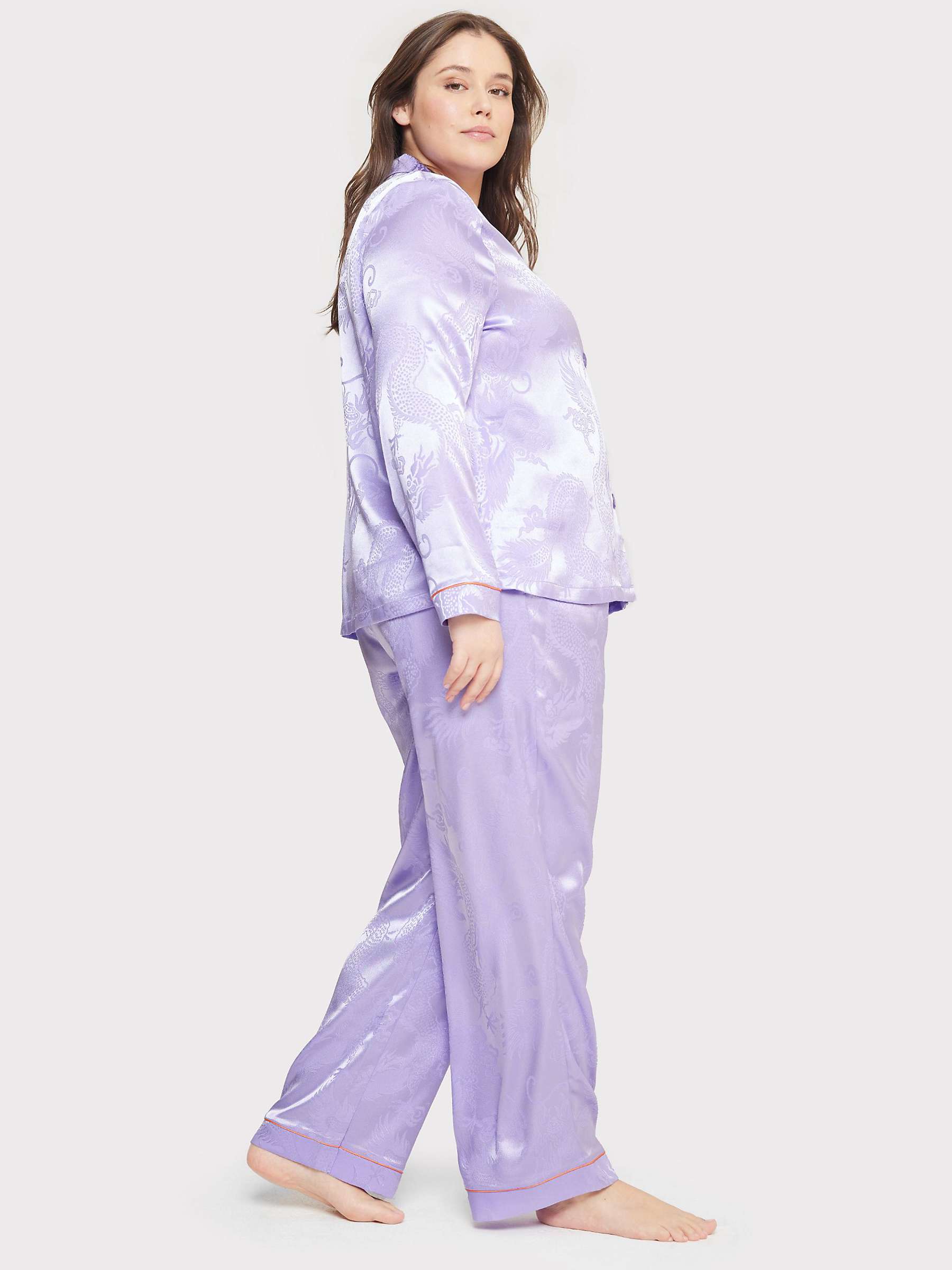 Buy Chelsea Peers Curve Satin Jacquard Dragon Print Long Pyjama Set, Purple Online at johnlewis.com