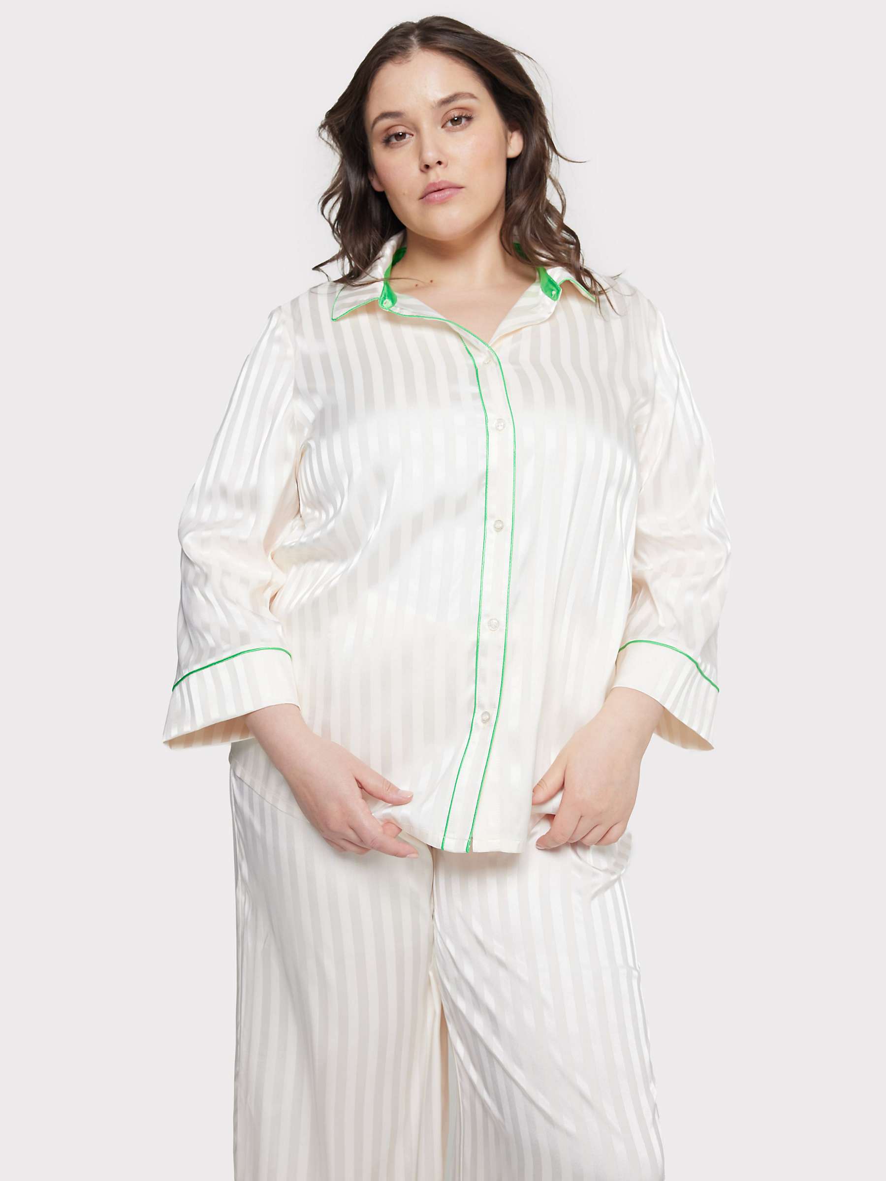 Buy Chelsea Peers Curve Satin Jacquard Stripe Long Pyjama Set, Off White Online at johnlewis.com