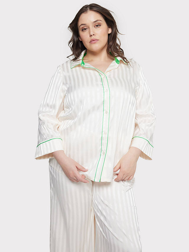 Chelsea Peers Curve Satin Jacquard Stripe Long Pyjama Set, Off White