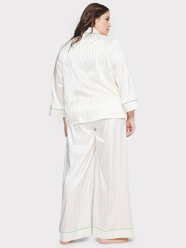 Chelsea Peers Curve Satin Jacquard Stripe Long Pyjama Set, Off White