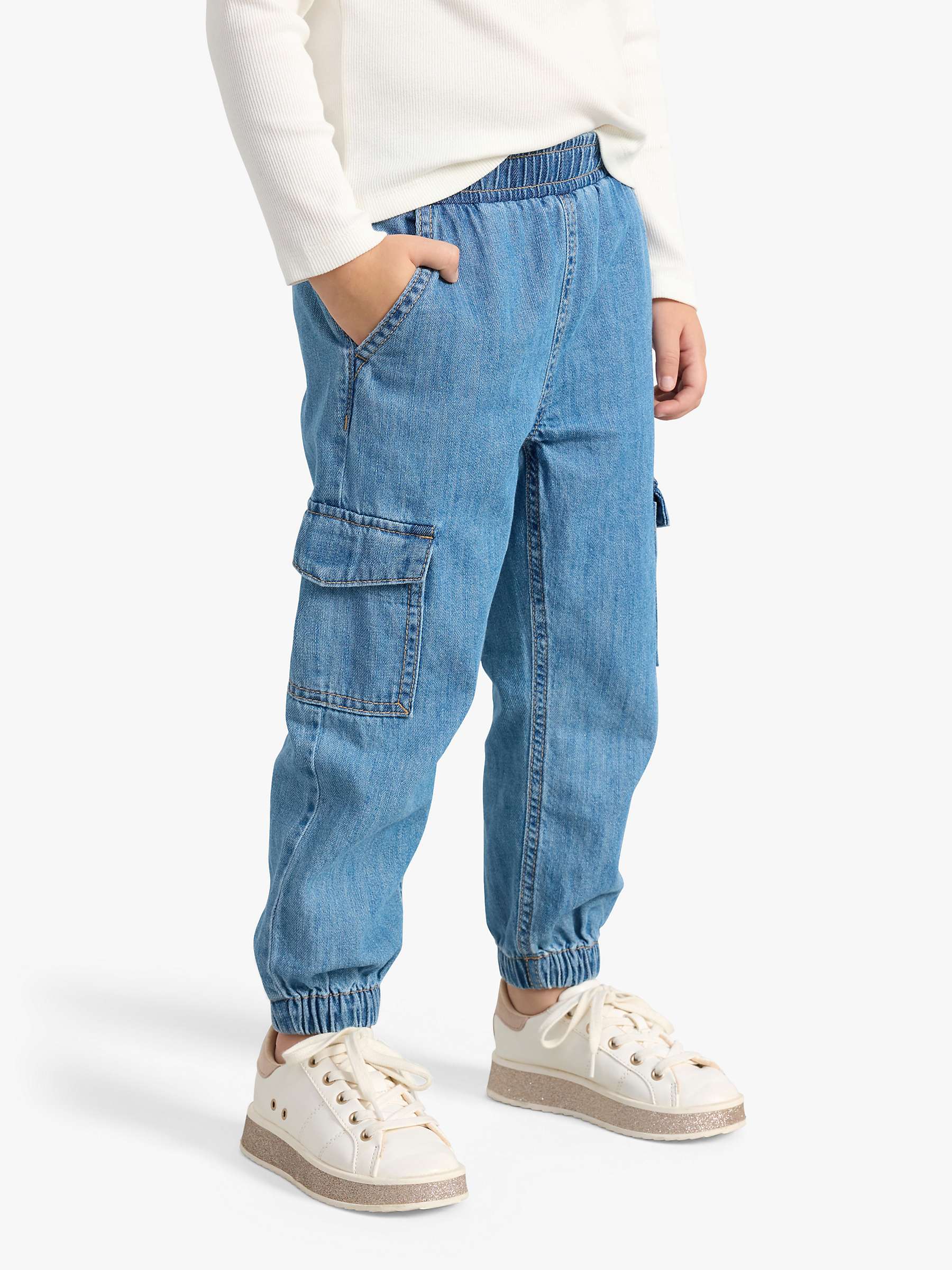 Buy Lindex Kids' Denim Cargo Trousers, Blue Online at johnlewis.com