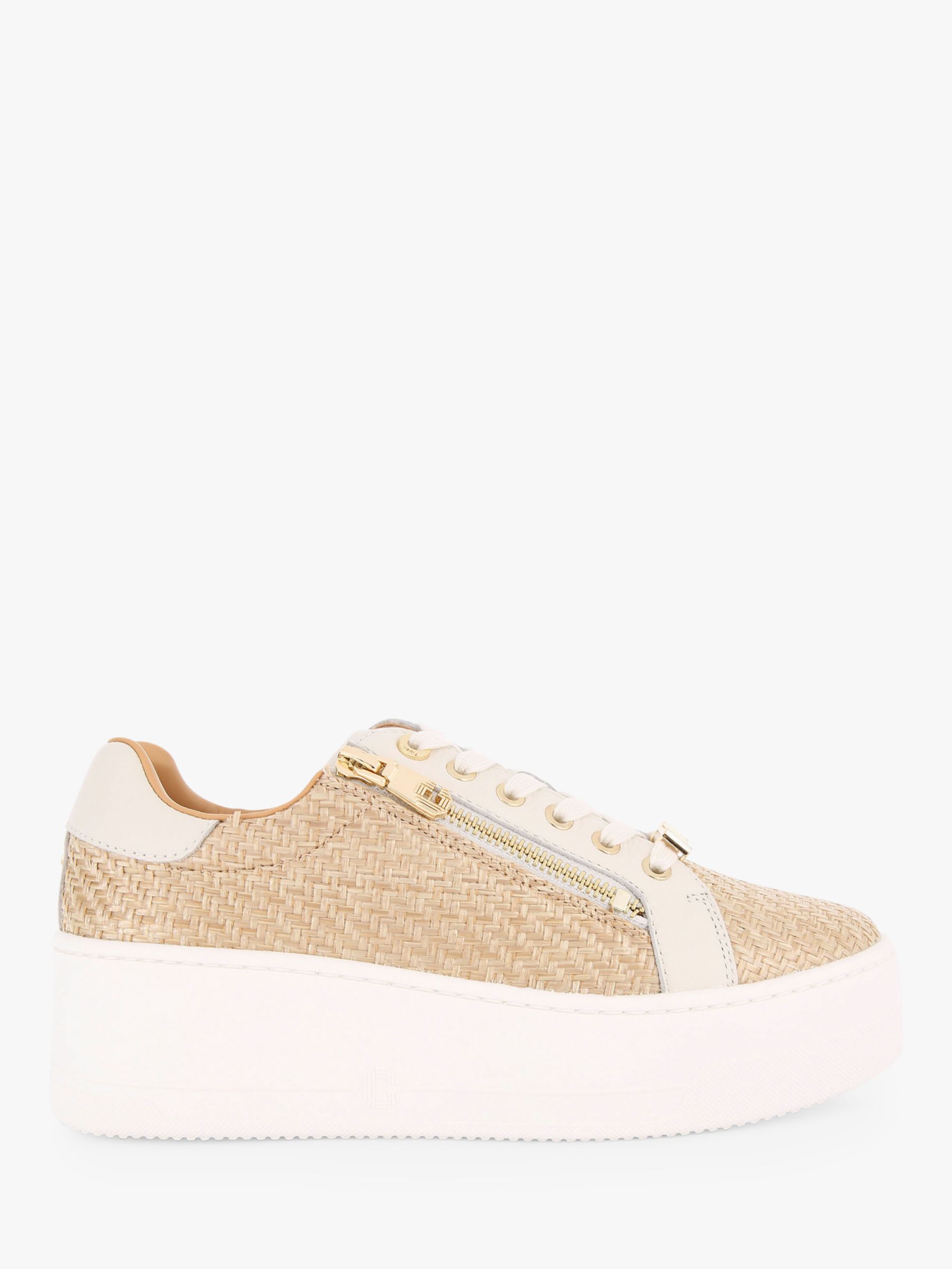 Carvela Connected Zip Detail Woven Flatform Trainers, Beige/White at ...
