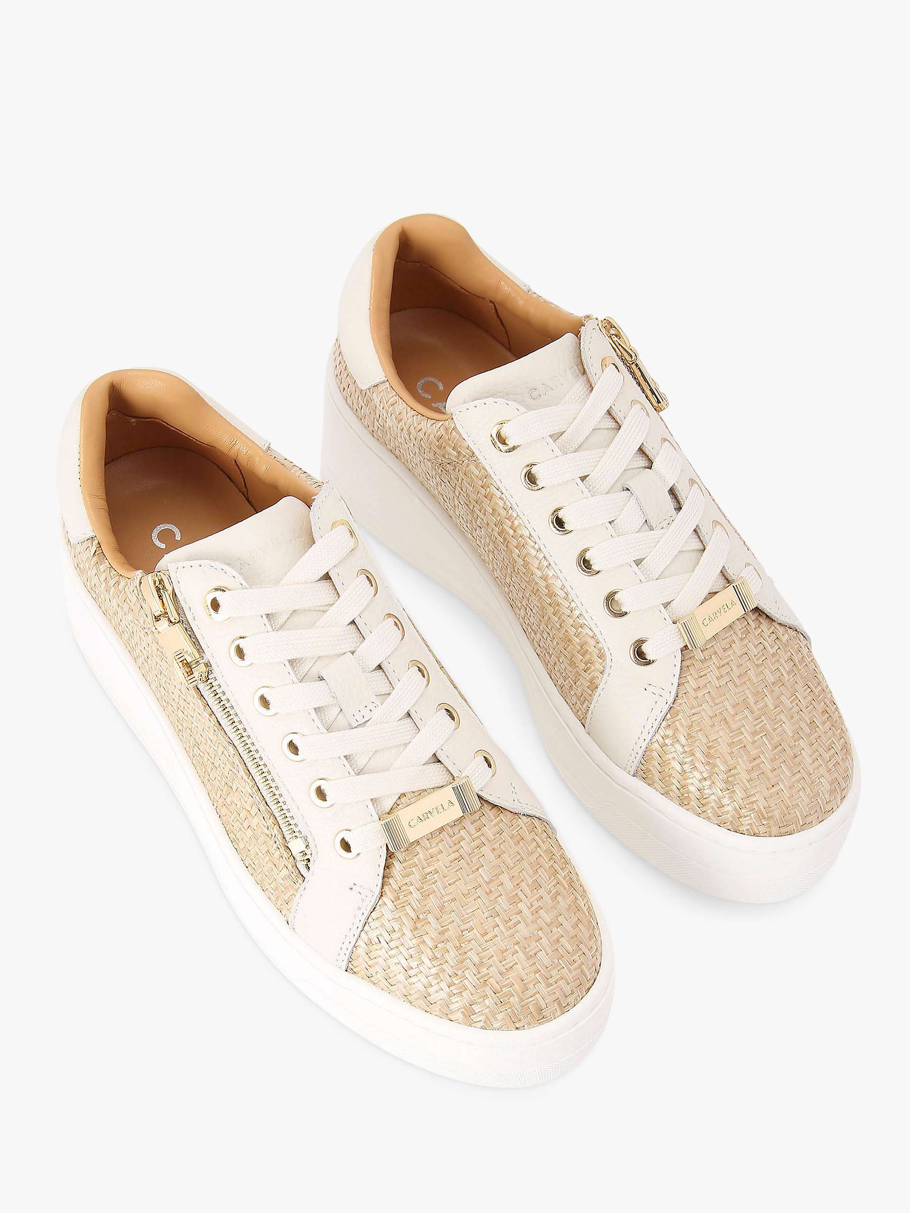 Buy Carvela Connected Zip Detail Woven Flatform Trainers, Beige/White Online at johnlewis.com