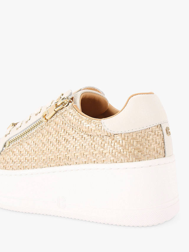 Carvela Connected Zip Detail Woven Flatform Trainers, Beige/White