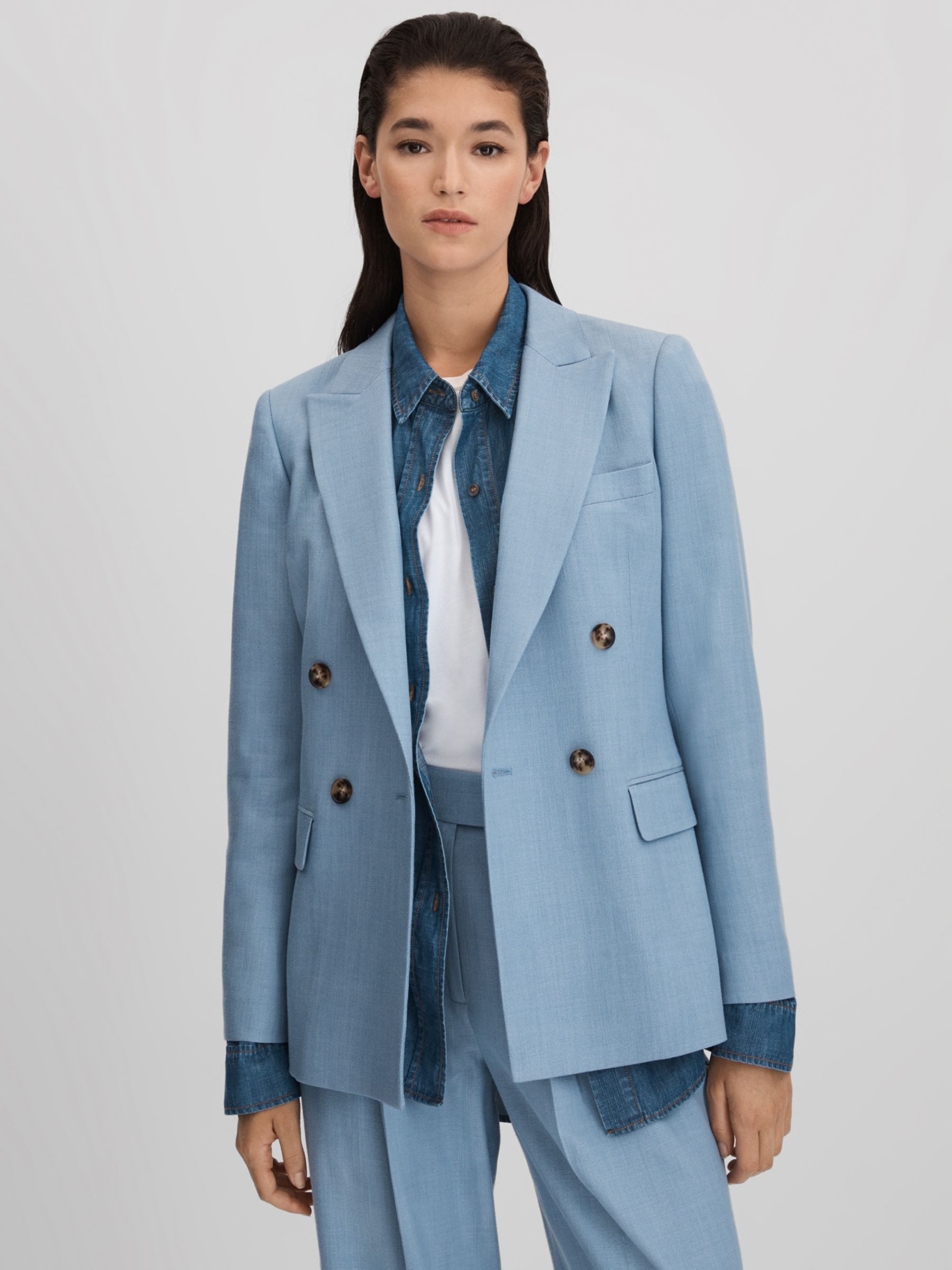 Reiss Luna Double Breasted Blazer, Blue at John Lewis & Partners