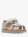 Clarks Kids' Crown Beat Leather T-Bar Sandals, White Patent