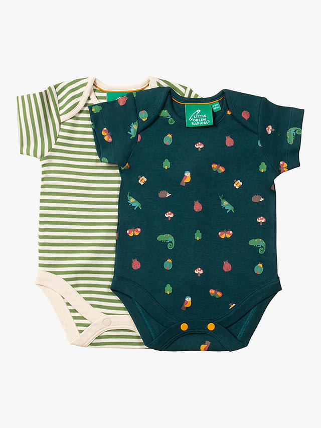 Little Green Radicals Baby Organic Cotton Mini Marvels Bodysuits, Pack Of 2, Green/Multi