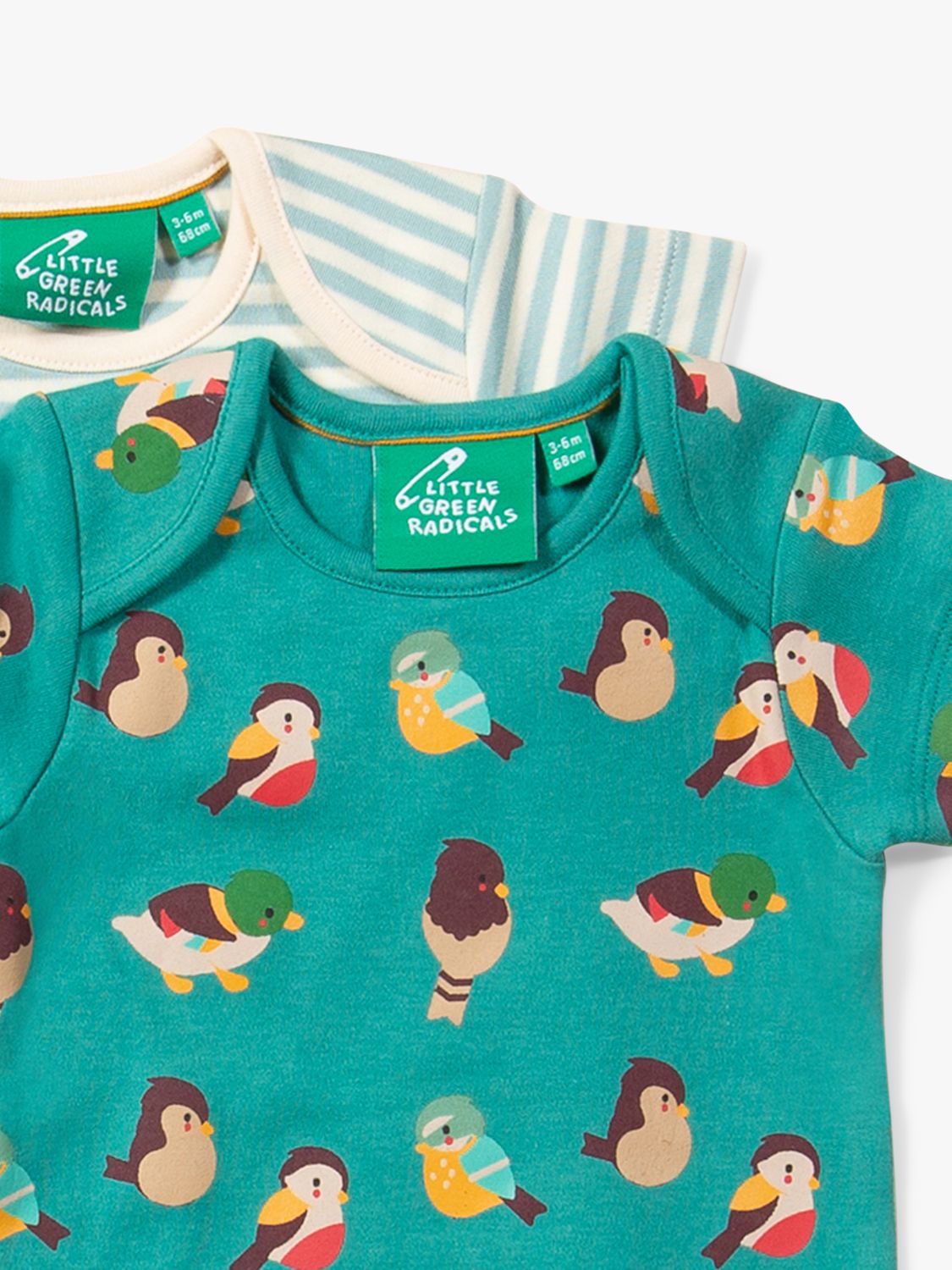 Little Green Radicals Baby Garden Birds Organic Cotton Bodysuits, Pack of 2, Multi, 0-3 months