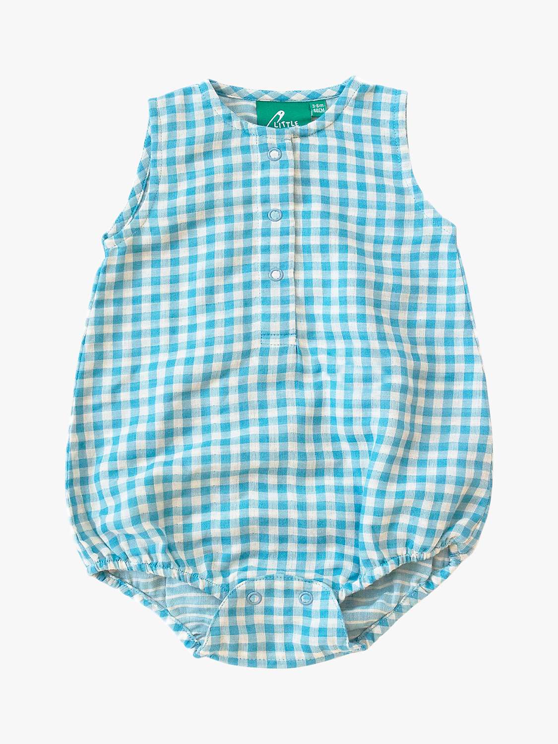 Buy Little Green Radicals Baby Organic Cotton Check Bubble Sleeveless Bodysuit, Blue Moon Online at johnlewis.com
