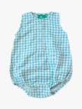 Little Green Radicals Baby Organic Cotton Check Bubble Sleeveless Bodysuit, Blue Moon
