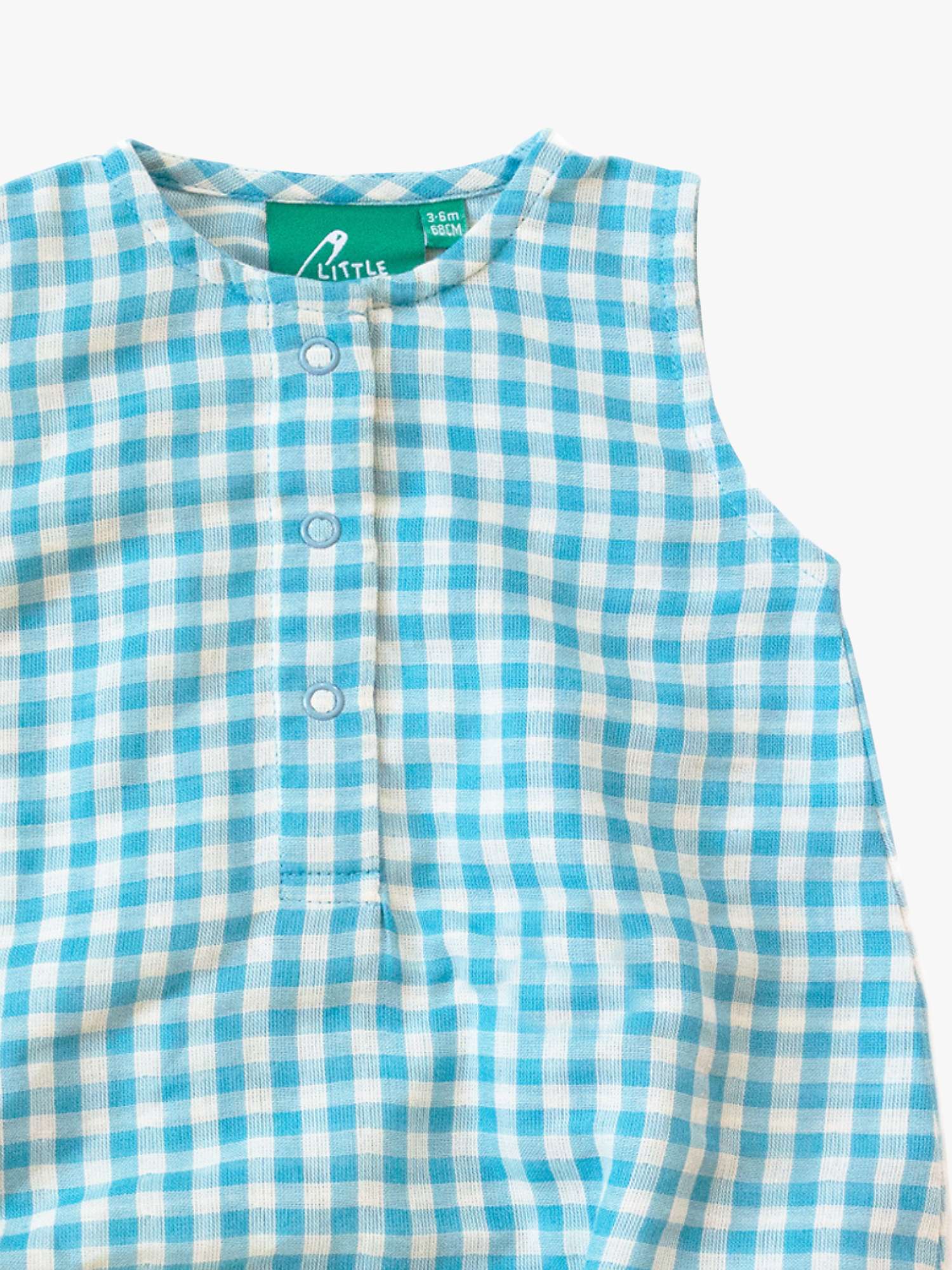 Buy Little Green Radicals Baby Organic Cotton Check Bubble Sleeveless Bodysuit, Blue Moon Online at johnlewis.com