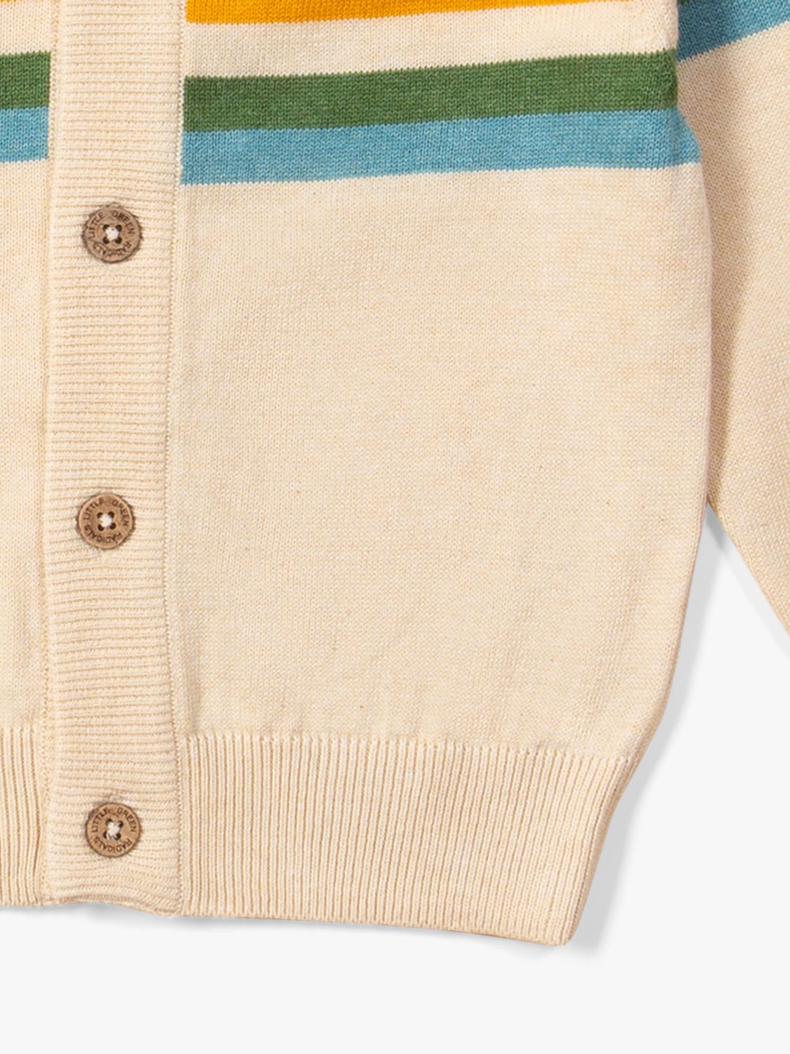 Little Green Radicals Baby Organic Cotton From One To Another Rainbow Stripe Knit Cardigan, Oatmeal, 4-5 years
