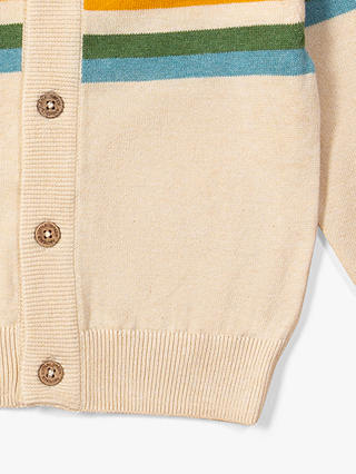 Little Green Radicals Baby Organic Cotton From One To Another Rainbow Stripe Knit Cardigan, Oatmeal