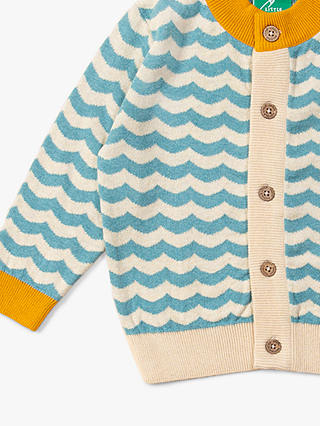 Little Green Radicals Baby Organic Cotton From One To Another Sail Away Stripe Knit Cardigan, Blue/Yellow