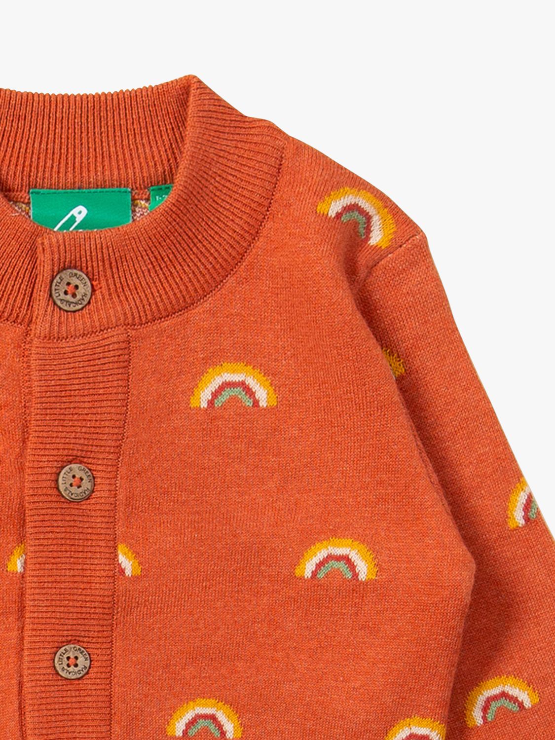 Little Green Radicals Baby Organic Cotton From One To Another Rainbow Knit Cardigan, Walnut, 5-6 years