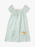 Little Green Radicals Baby Stripe Organic Cotton Frill Dress, Powder Blue/White