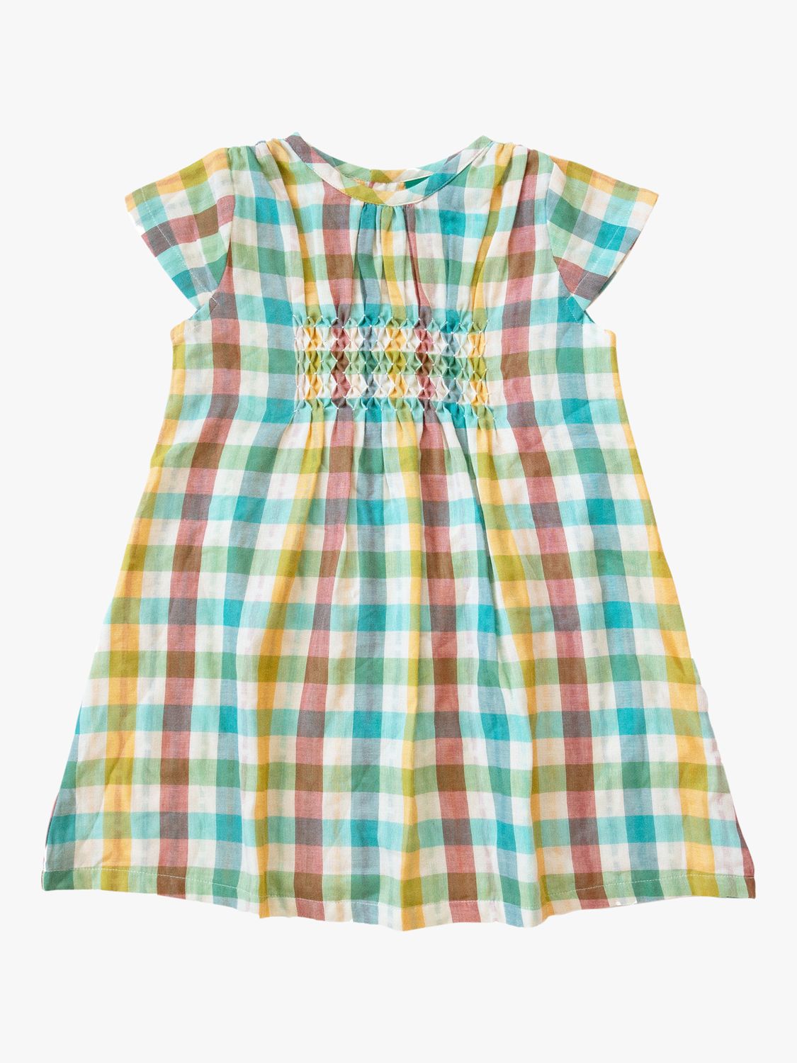 Little Green Radicals Baby Organic Cotton Rainbow Check Smock Dress, Multi, 2-3 years